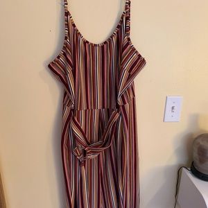 Stripped center tie jumpsuit